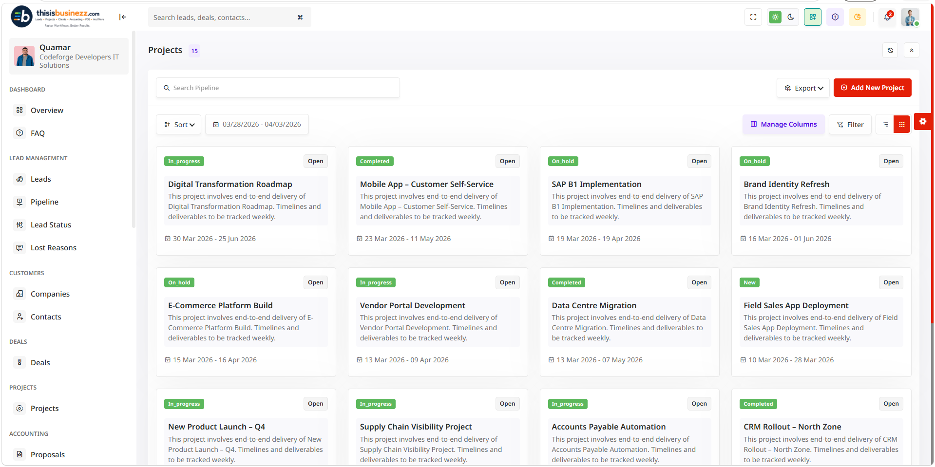 Projects and tasks board